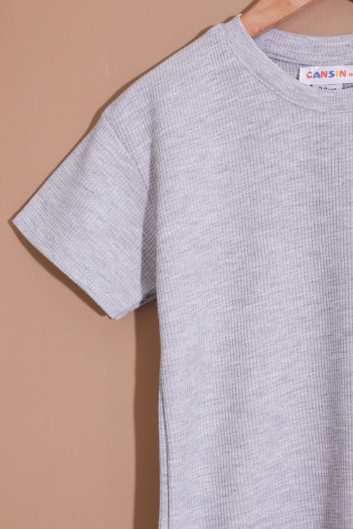 Gri Erkek Çocuk Waffle Şortlu Takım 19095