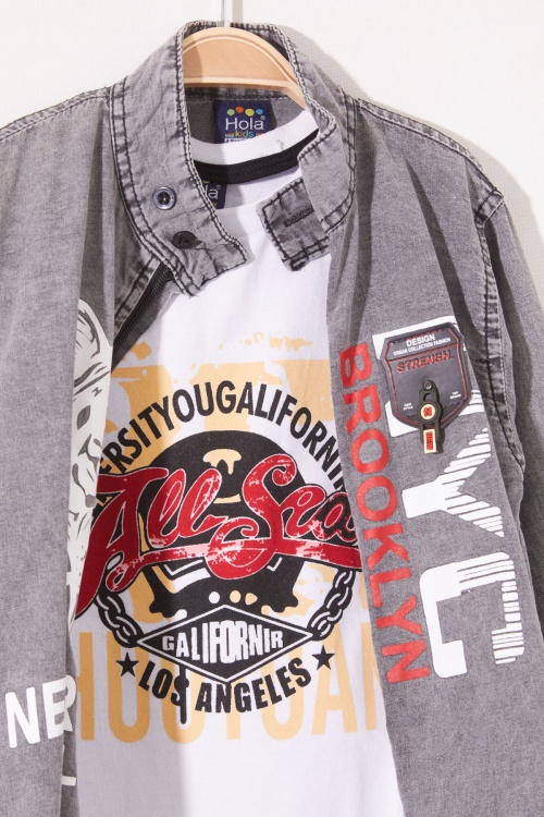 Gri Kaplan Baskılı Fermuarlı Jean Gömlekli Erkek Çocuk Takım 18980