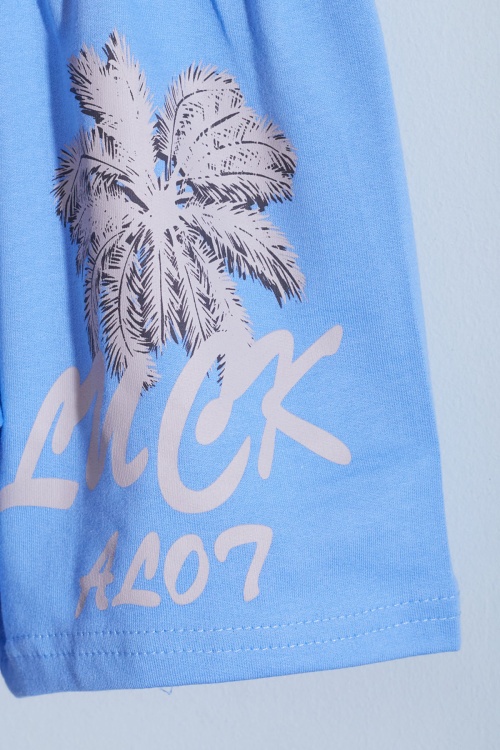 Gri Luck Yazı Baskılı Tişörtlü Erkek Çocuk Şortlu Takım 18841