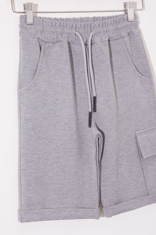 Gri Tek Kargo Cepli Erkek Çocuk Düz Şort 18808