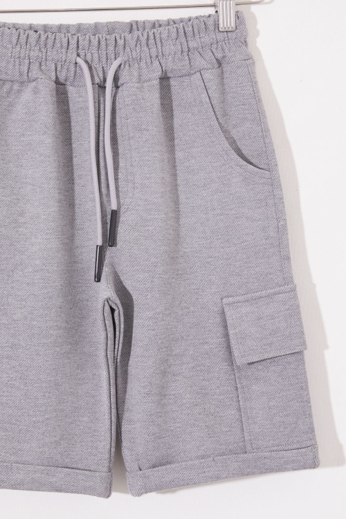 Gri Tek Kargo Cepli Erkek Çocuk Düz Şort 18808