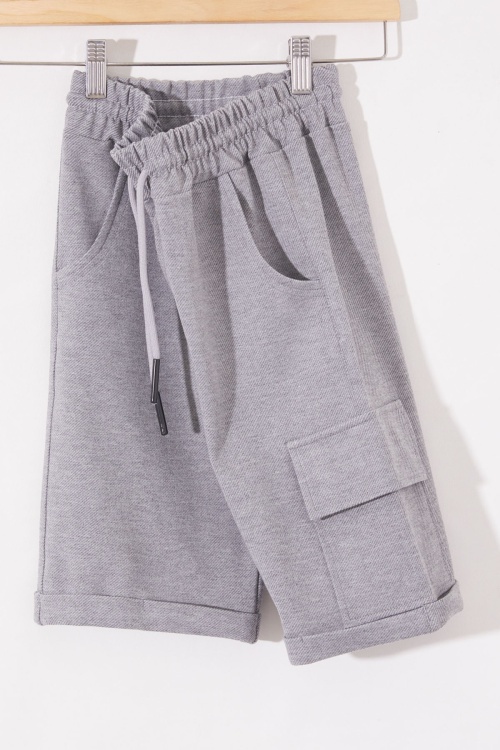 Gri Tek Kargo Cepli Erkek Çocuk Düz Şort 18808