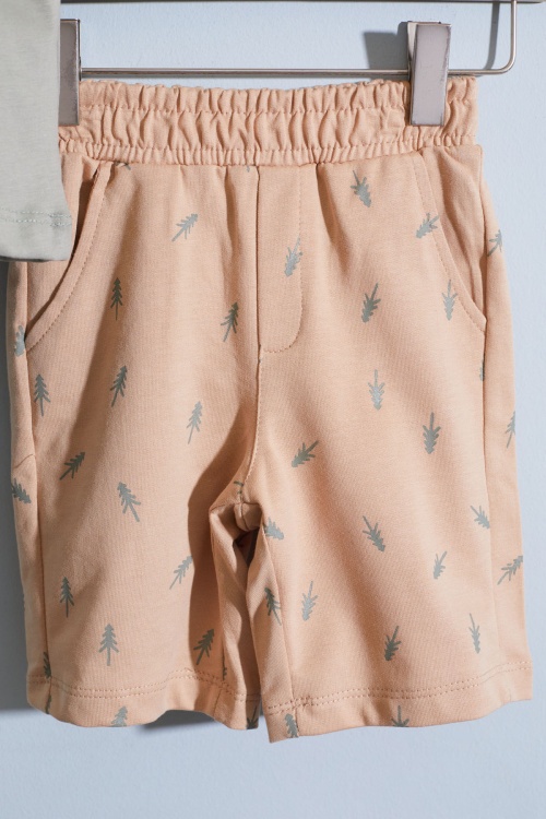 Haki Çam Ağacı Desenli Şortlu Tişörtlü Erkek Çocuk Takım 18870