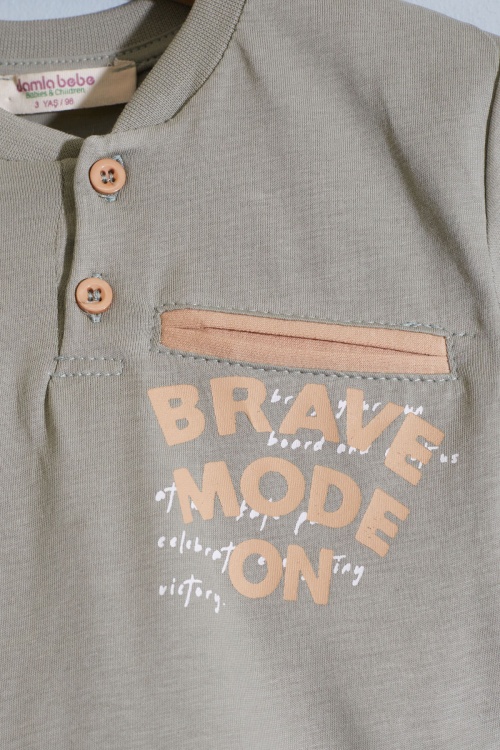 Haki Çam Ağacı Desenli Şortlu Tişörtlü Erkek Çocuk Takım 18870