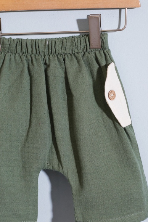 Haki Hayvan Baskılı Şortlu Erkek Bebek Müslin Takım 18823