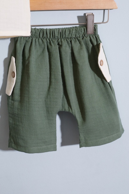 Haki Hayvan Baskılı Şortlu Erkek Bebek Müslin Takım 18823