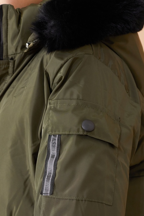 Haki İçi Kürklü Kol Cep Detaylı Erkek Çocuk Kapüşonlu Mont 19059