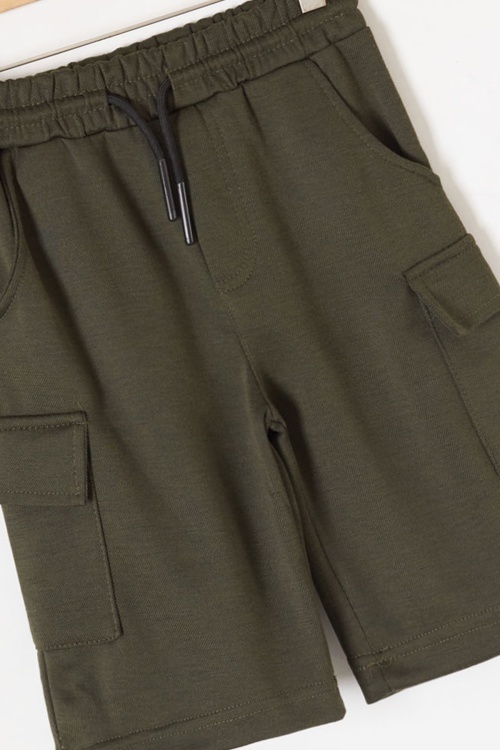 Haki Kargo Cepli Erkek Çocuk Beli Lastikli Şort 20878