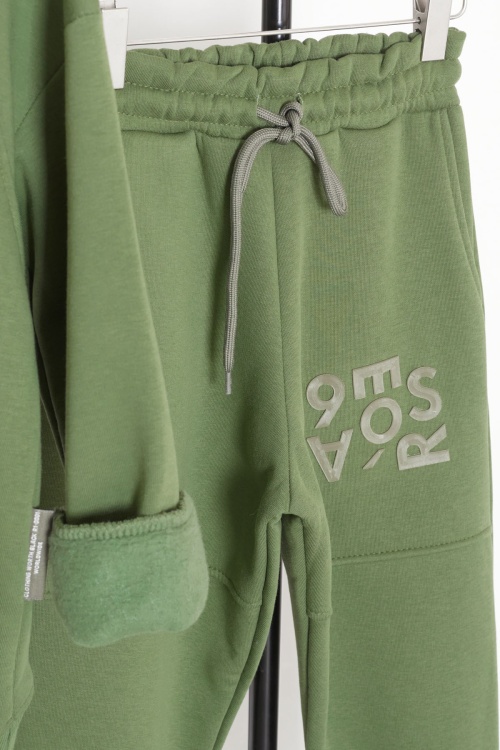 Haki Yazı Baskılı Bisiklet Yaka Erkek Çocuk Şardonlu Eşofman Takımı 19348