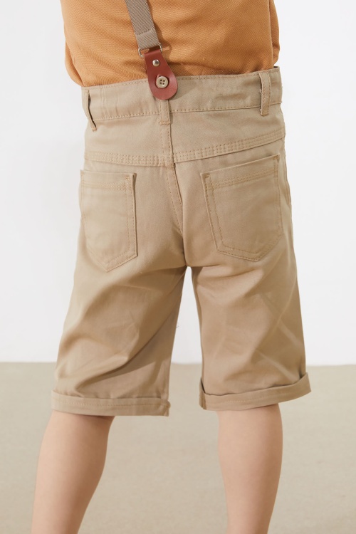 Hardal Kısa Kol Gömlekli Papyonlu Erkek Çocuk Keten Şortlu Takım 18867