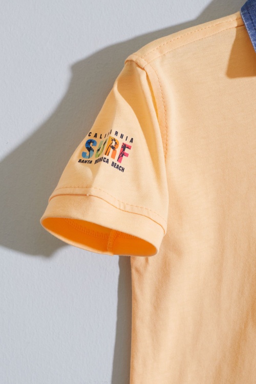 Hardal Polo Yaka Surf Baskılı Jean Şortlu Erkek Çocuk Takım 18921