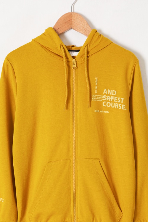 Hardal Yazı Baskılı Kapüşonlu Hırkalı Erkek Çocuk Eşofman Takımı 18562