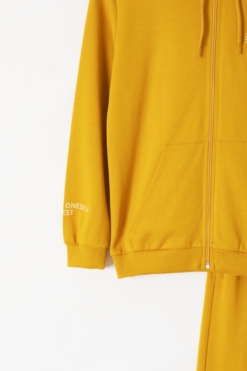 Hardal Yazı Baskılı Kapüşonlu Hırkalı Erkek Çocuk Eşofman Takımı 18562