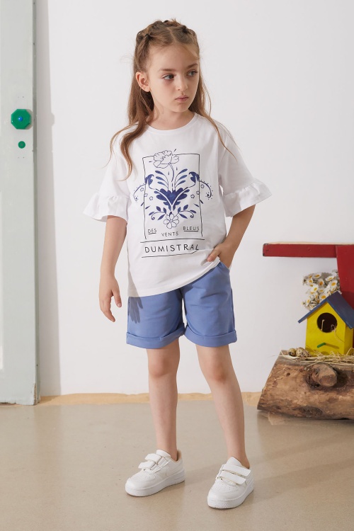 İndigo Çiçek Baskılı Kuşaklı Şortlu Kız Çocuk Takım 18898