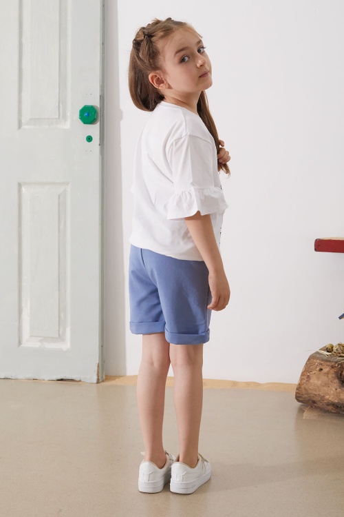 İndigo Çiçek Baskılı Kuşaklı Şortlu Kız Çocuk Takım 18898