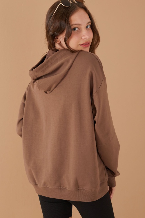 Kahverengi Kız Çocuk Kapüşonlu Okul Hırkası 19204