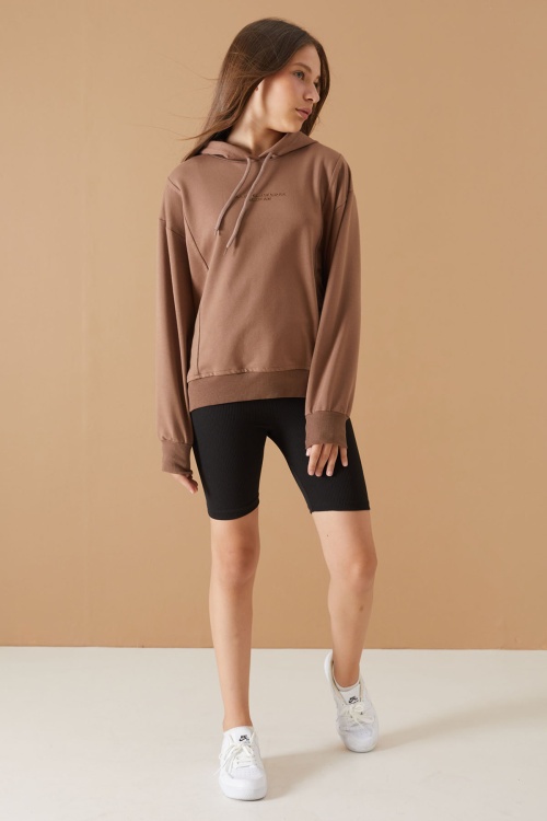 Kahve Kapüşonlu Kız Çocuk Sweatshirt 19304