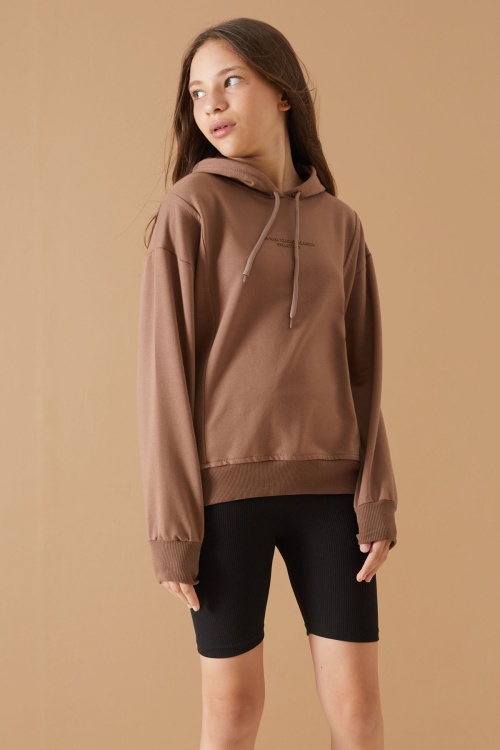 Kahve Kapüşonlu Kız Çocuk Sweatshirt 19304