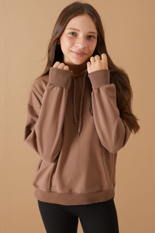 Kahve Kapüşonlu Kız Çocuk Sweatshirt 19304