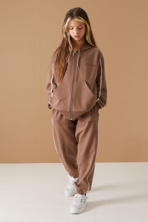 Kahve Original Yazılı Hırkalı Kız Çocuk Eşofman Takımı 19487