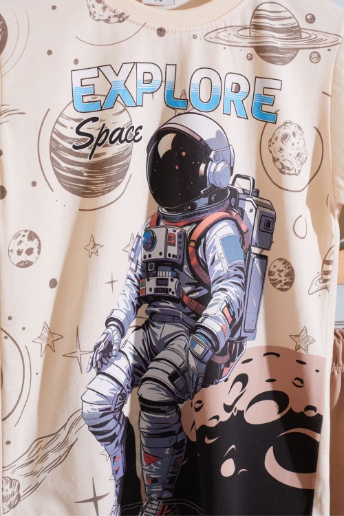 Kahverengi Astronot Uzay Temalı Erkek Çocuk Şortlu Takım 18891