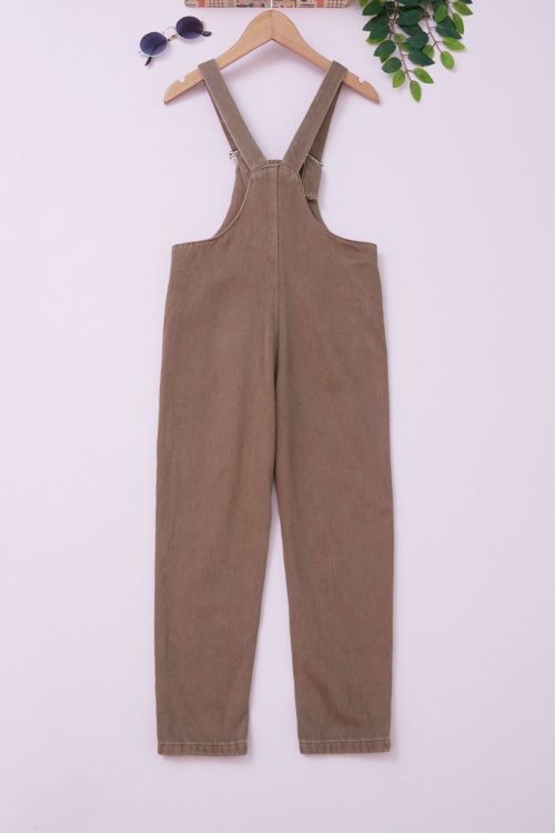 Kahverengi Ayıcıklı Göğüs Cepli Kız Çocuk Salopet Tulum 18753