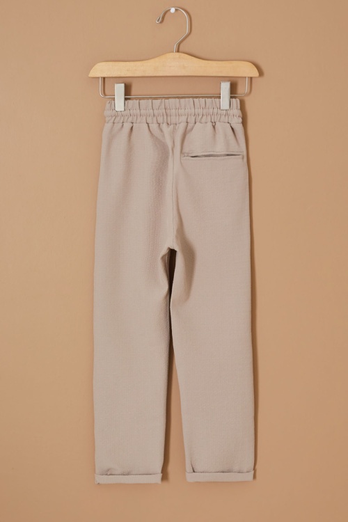 Kahverengi Duble Paça Bağcıklı Bel Erkek Çocuk Pantolon 19326