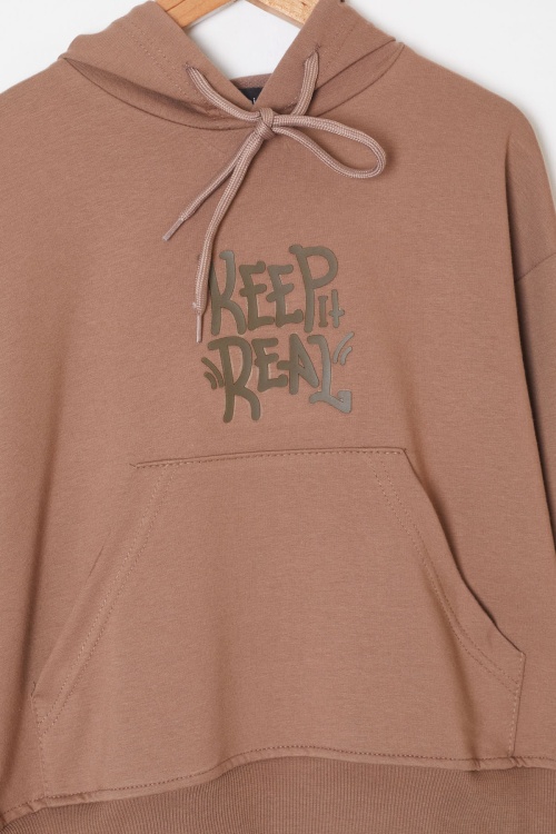Kahverengi Keep Read Yazılı Erkek Çocuk Kapüşonlu Takım 19314