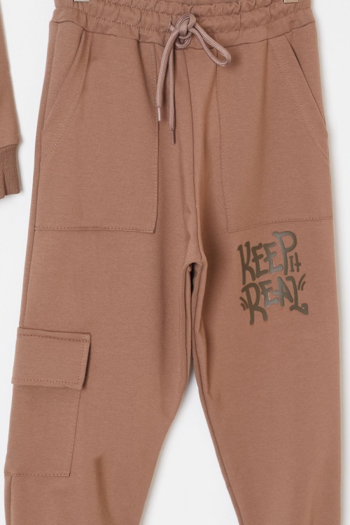 Kahverengi Keep Read Yazılı Erkek Çocuk Kapüşonlu Takım 19314