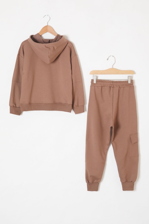 Kahverengi Keep Read Yazılı Erkek Çocuk Kapüşonlu Takım 19314