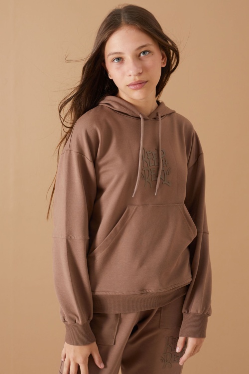 Kahverengi Keep Read Yazılı Kız Çocuk Kapüşonlu Takım 19311