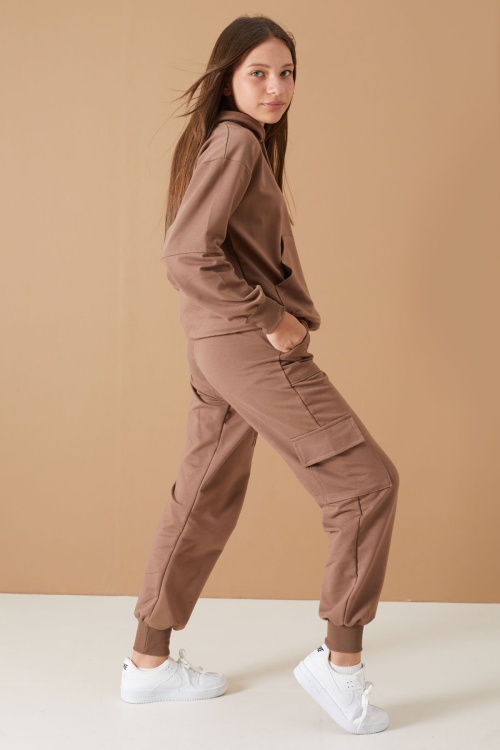 Kahverengi Keep Read Yazılı Kız Çocuk Kapüşonlu Takım 19311