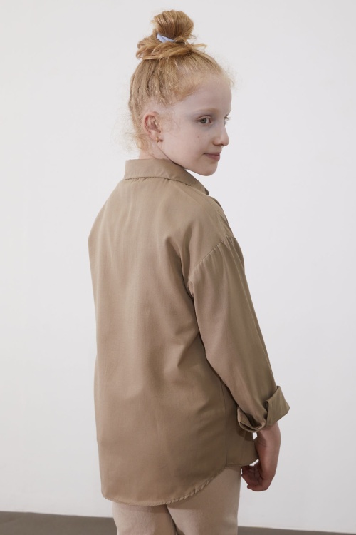 Kahverengi Kız Çocuk Düğmeli Klasik Gömlek 18986