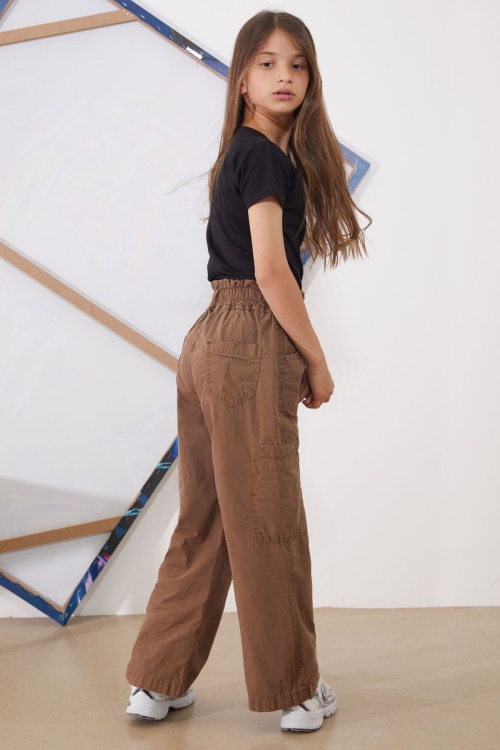 Kahverengi Yüksek Bel Çift Cepli Kız Paraşüt Pantolon 18928