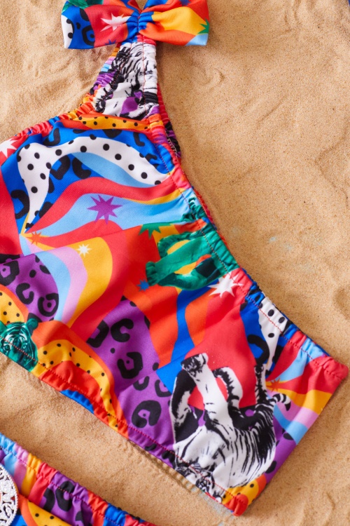 Kırmızı Kaplan Baskılı Toka Detaylı Kız Çocuk Mayo 19048