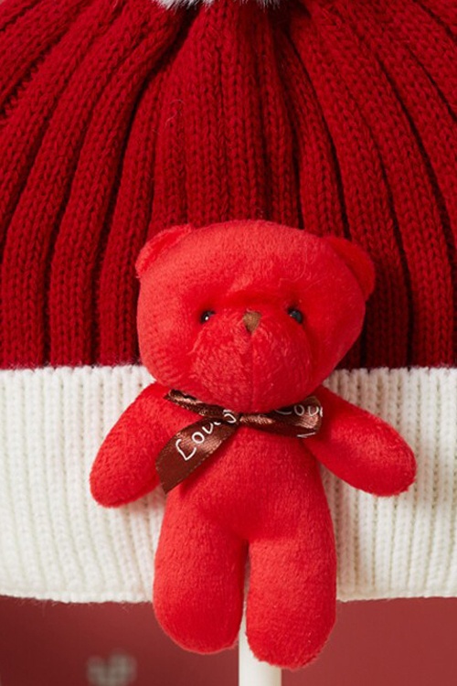 Kırmızı Sevimli Ayıcıklı Renkli Ponponlu Çocuk Bere 17243