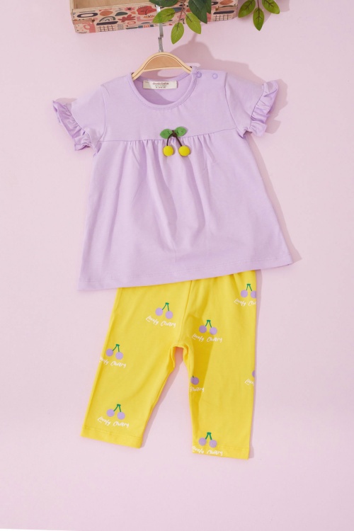 Kız Bebek Lila Kirazlı Alt Üst Yazlık Takım 18720