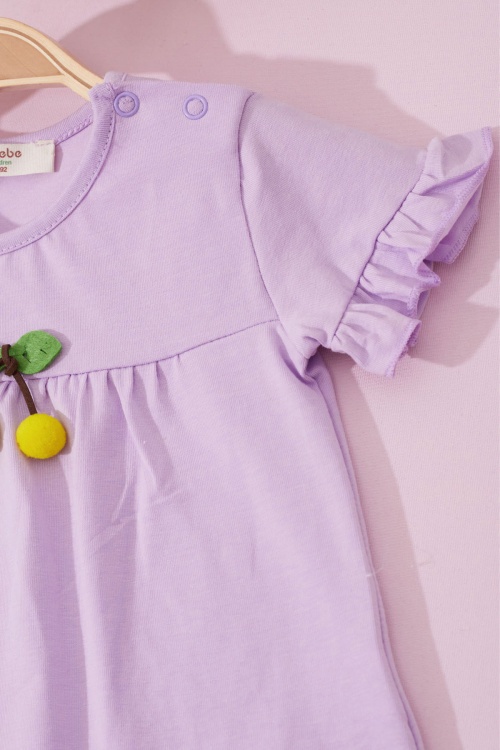 Kız Bebek Lila Kirazlı Alt Üst Yazlık Takım 18720