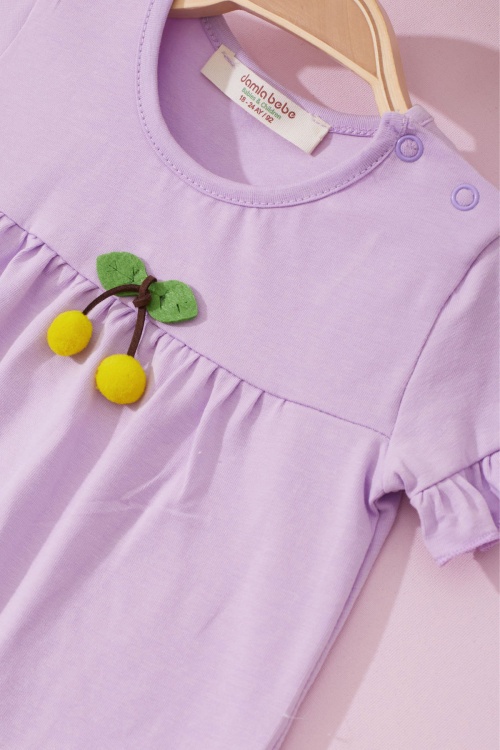 Kız Bebek Lila Kirazlı Alt Üst Yazlık Takım 18720