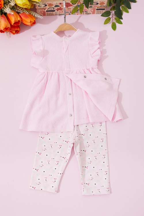 Kız Bebek Pembe Pretty Girl Yazılı Çiçekli Elbise Takımı 18721