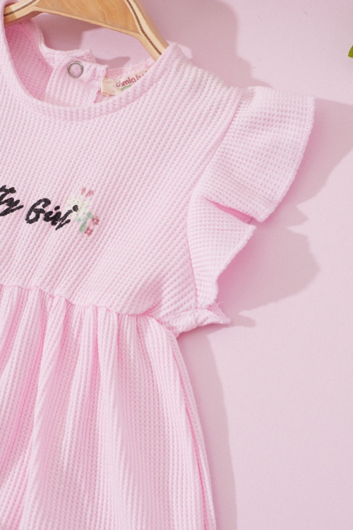 Kız Bebek Pembe Pretty Girl Yazılı Çiçekli Elbise Takımı 18721