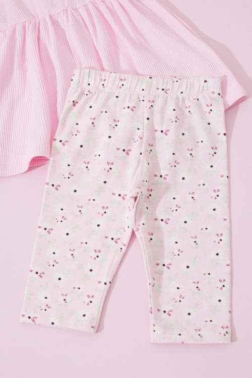 Kız Bebek Pembe Pretty Girl Yazılı Çiçekli Elbise Takımı 18721