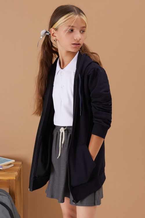 Kız Çocuk Kapüşonlu Fermuarlı Lacivert Okul Hırkası 16192