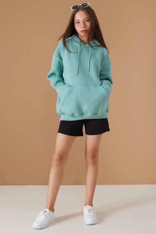 Kız Çocuk Mint Şardonlu Kapüşonlu Sweatshirt 19188