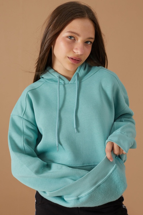 Kız Çocuk Mint Şardonlu Kapüşonlu Sweatshirt 19188