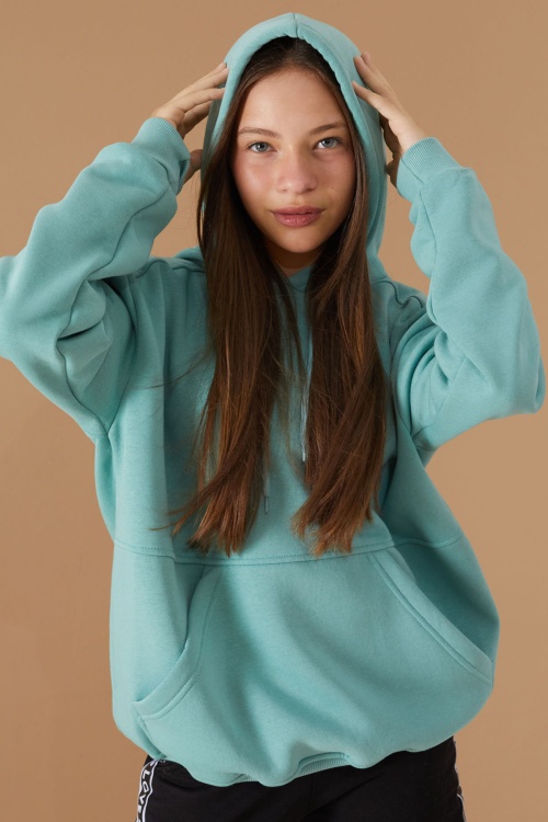 Kız Çocuk Mint Şardonlu Kapüşonlu Sweatshirt 19188
