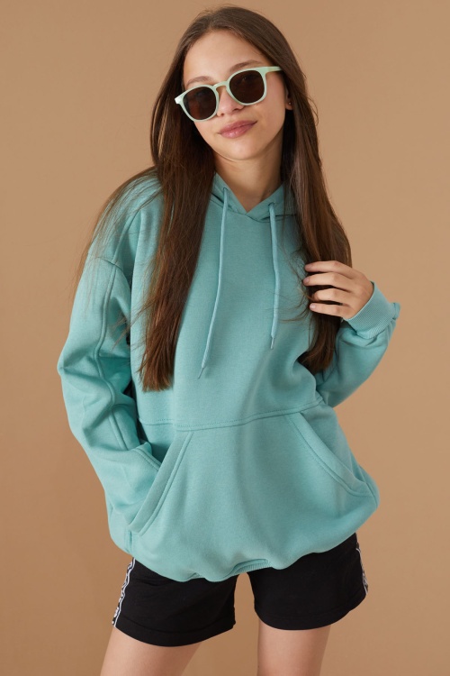 Kız Çocuk Mint Şardonlu Kapüşonlu Sweatshirt 19188