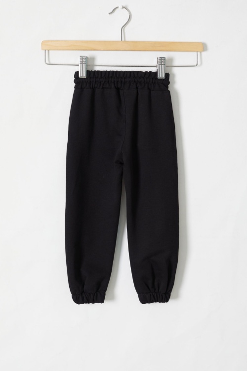 Kız Çocuk Papatya Baskılı Beli Lastikli 2li Eşofman Altı Bej-Siyah 18398