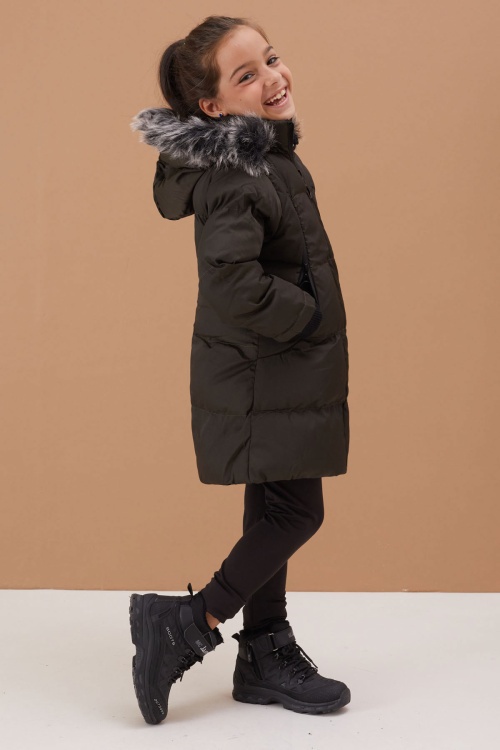 Kız Çocuk Şişme Mont Kürklü Haki 19132