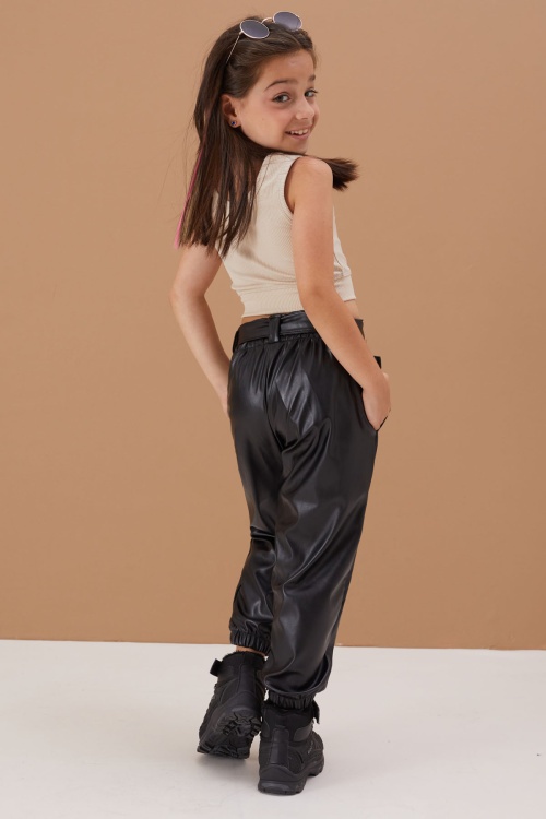 Kız Çocuk Suni Deri Pantolon 4-12 Yaş 13792